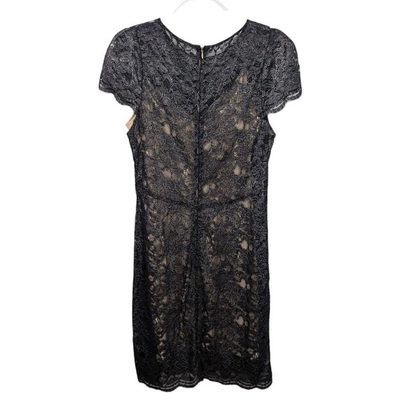 L’Agence Sheer Black Silver Lace Sheath Dress w/ Tan Silk Slip Short Sleeve 10 - Picture 2 of 11